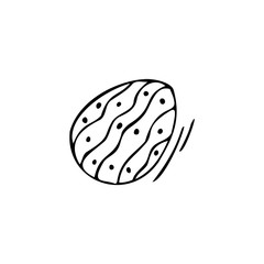 Single hand drawn easter egg on a white isolated background. Doodle, simple outline illustration.