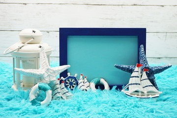 Mock up photo frame with nautical merine decoration © may1985
