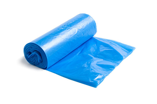 Blue Plastic Garbage Bag Isolated On The White Background.