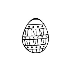 Single hand drawn easter egg on a white isolated background. Doodle, simple outline illustration.