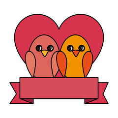 cute birds with heart and ribbon
