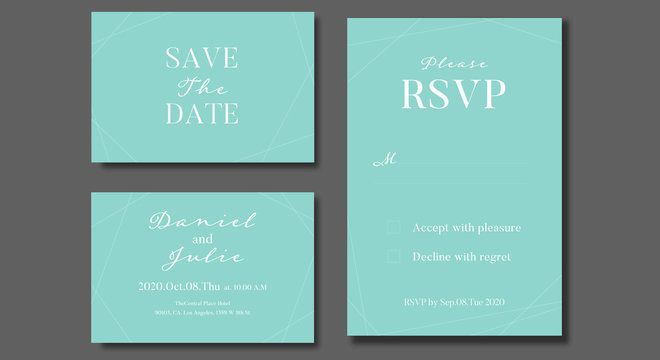 vector wedding invitation card template design with blue and white
