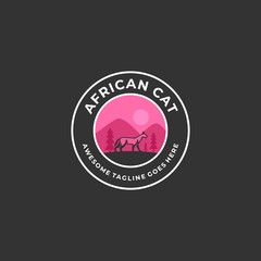Vector Logo Illustration African Cat Vintage Badge