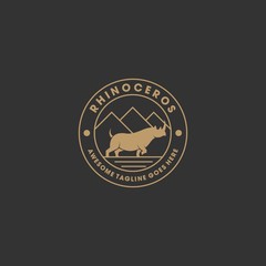 Vector Logo Illustration Rhinoceros Vintage Badge