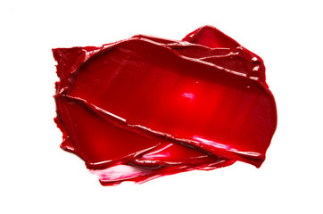 Smear and texture of red lipstick or oil paint isolated on white background. - Image