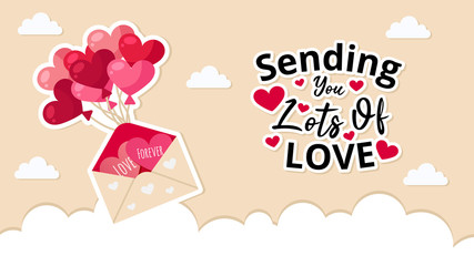 Sending you lots of love typography with lovely background, romantic greeting card - Vector Illustration