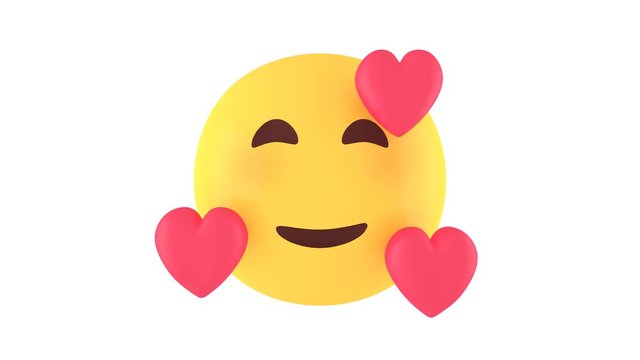 Smiling 3D Emoji Face with Hearts looped animation. Alpha channel available.