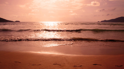Sunset on a tropical beach, sunset sky, sunset sea, seascape, Thailand