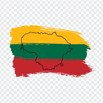 recommend clip art: Flag of Lithuania from brush strokes and Blank map of Lithuania. High quality map  Republic of Lithuania and national flag on transparent background for your web site design, logo. Europe. EPS10.