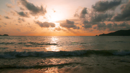 Sunset on a tropical beach, sunset sky, sunset sea, seascape, Thailand