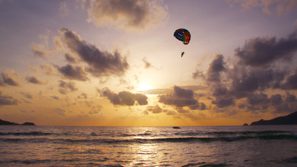 Sunset on a tropical beach, sunset sky, sunset sea, seascape, Thailand