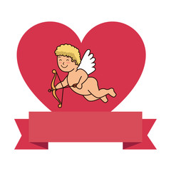 cupid with heart and ribbon isolated icon