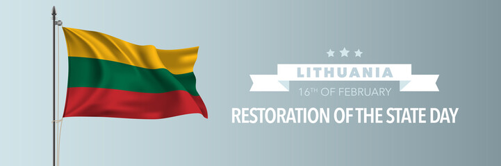 Lithuania happy restoration of the state day greeting card, banner vector illustration