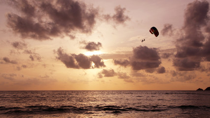 Sunset on a tropical beach, sunset sky, sunset sea, seascape, Thailand