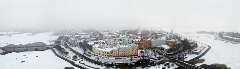 panorama of the historical part of the city of Vyborg. Russia. Winter