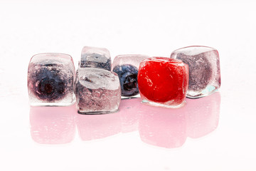 Berry ice cubes for decorating beverages close up