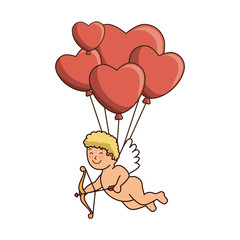 cupid with balloons helium in heart shape