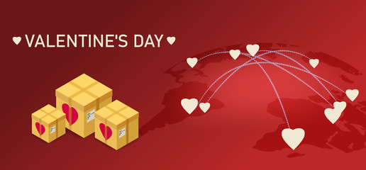 Valentines day gift boxes delivery, map Earth delivery tracking logistics cargo