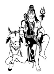 Fototapeta na wymiar God Shiva with Nandi Vector Illustration Silhouette