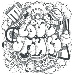 I hate valentines day. Greeting card with lettering and doodles.