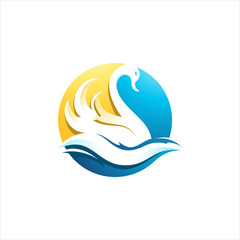 swan bird and water colorful vector logo icon illustration 