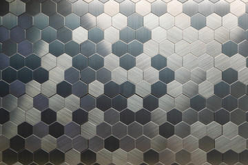 Background of metal honeycomb. Hexagons made of metal. Metallic texture