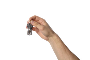 man hand holding keys. Symbol of buying something