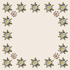 Frame with hand drawn cartoon suns isolated on a beige background. Template for scrapbooking. Cute greeting card.