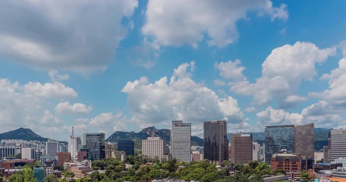 Downtown of Seoul, Sky scrappers and building on cloudy day.