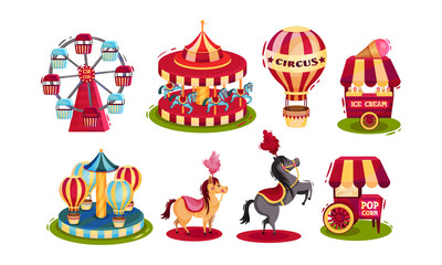 Circus Attributes with Fun Fairs and Treatment Vector Set