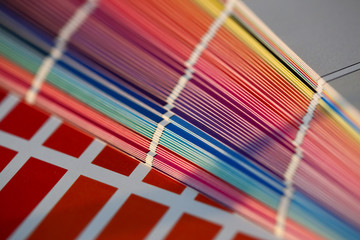 Color print of pantone statistics offset organization gives customer an order products for distribution during promotion concept