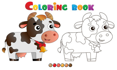 Coloring Page Outline of cartoon cow with bell. Farm animals. Coloring book for kids.
