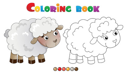 Coloring Page Outline of cartoon sheep. Farm animals. Coloring book for kids.