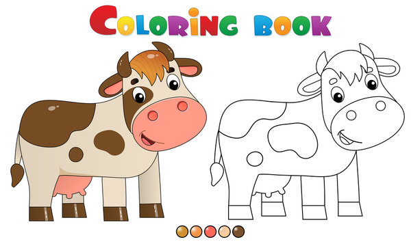 Coloring Page Outline of cartoon cow. Farm animals. Coloring book for kids.
