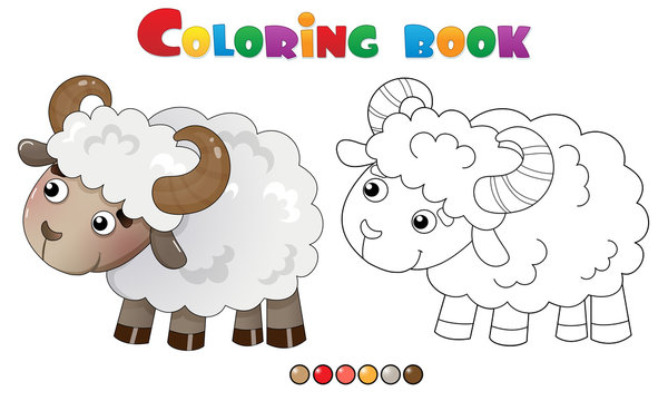 Coloring Page Outline of cartoon sheep. Farm animals. Coloring book for kids.