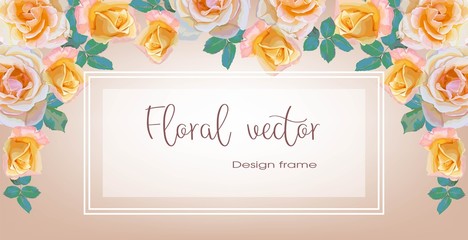 Banners of roses flowers bouquets frame for  invitation greeting card vector illustration