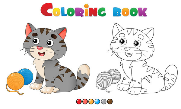 Coloring Page Outline of cartoon striped cat. Pets. Coloring book for kids.