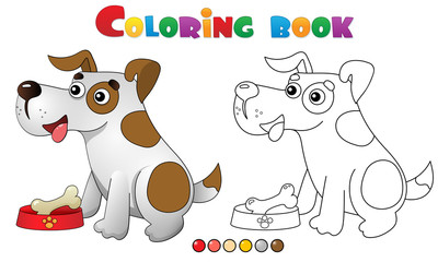 Coloring Page Outline of cartoon dog with bone. Pets. Coloring book for kids.