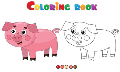 Coloring Page Outline of cartoon pig or swine. Farm animals. Coloring book for kids.