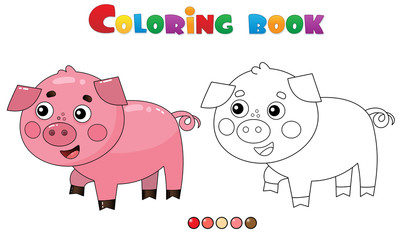 Coloring Page Outline of cartoon pig or swine. Farm animals. Coloring book for kids.