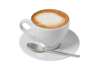 A cup of Americano coffee with a spoon isolated on a white background. Ready for menu