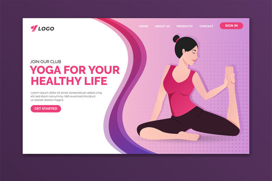 Yoga for your healthy life landing page. Woman doing yoga pose. Web page design for website and mobile website