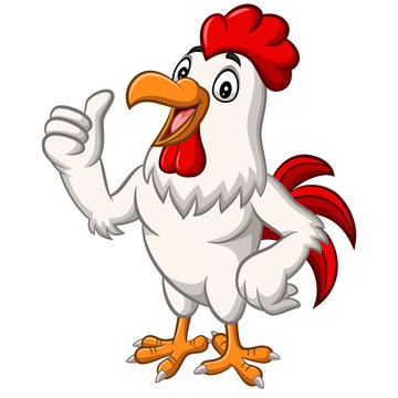 Cartoon chicken rooster mascot giving thumb up