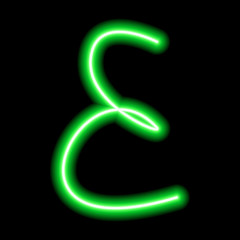 neon green letter "E" on a black background