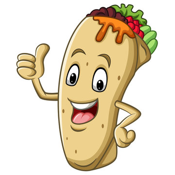 Cartoon burrito mascot giving thumb up