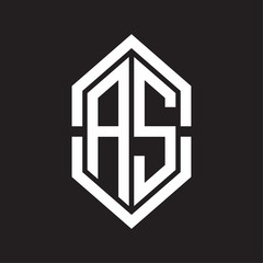 AS Logo monogram with hexagon shape and outline slice style with black and white