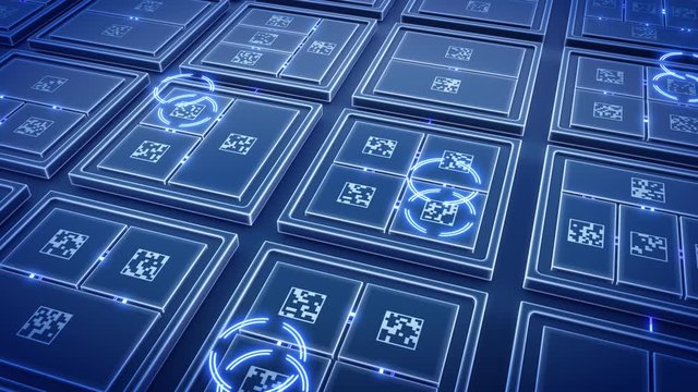 Abstract Motherboard circuit with microchips and animated electric signals 3d render