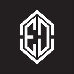 ED Logo monogram with hexagon shape and outline slice style with black and white
