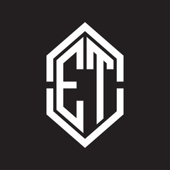 ET Logo monogram with hexagon shape and outline slice style with black and white