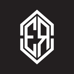 ER Logo monogram with hexagon shape and outline slice style with black and white